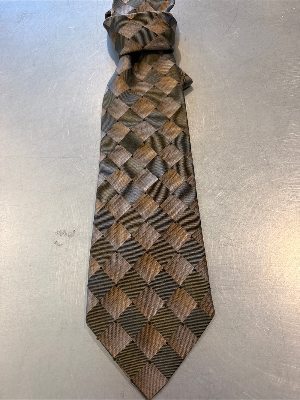 Pavone Made in Italy Men’s Geometric Necktie Brown Olive Tan